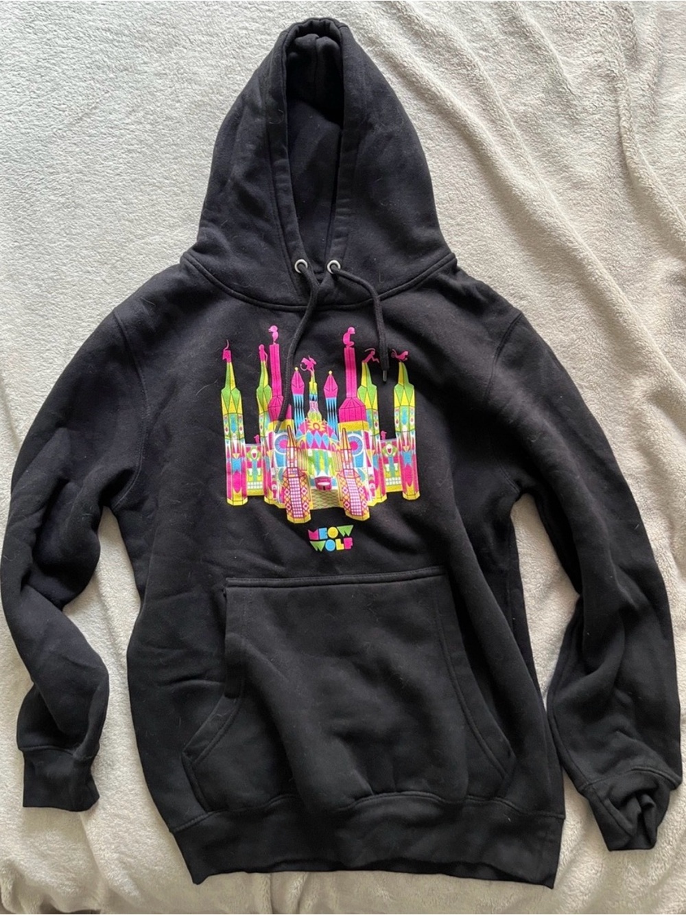 Meow Wolf Neon Graphic Black Hoodie small
